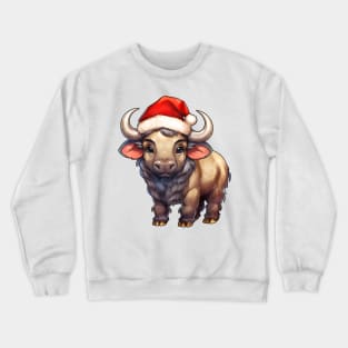 African Cape Buffalo in Santa Hat Crewneck Sweatshirt